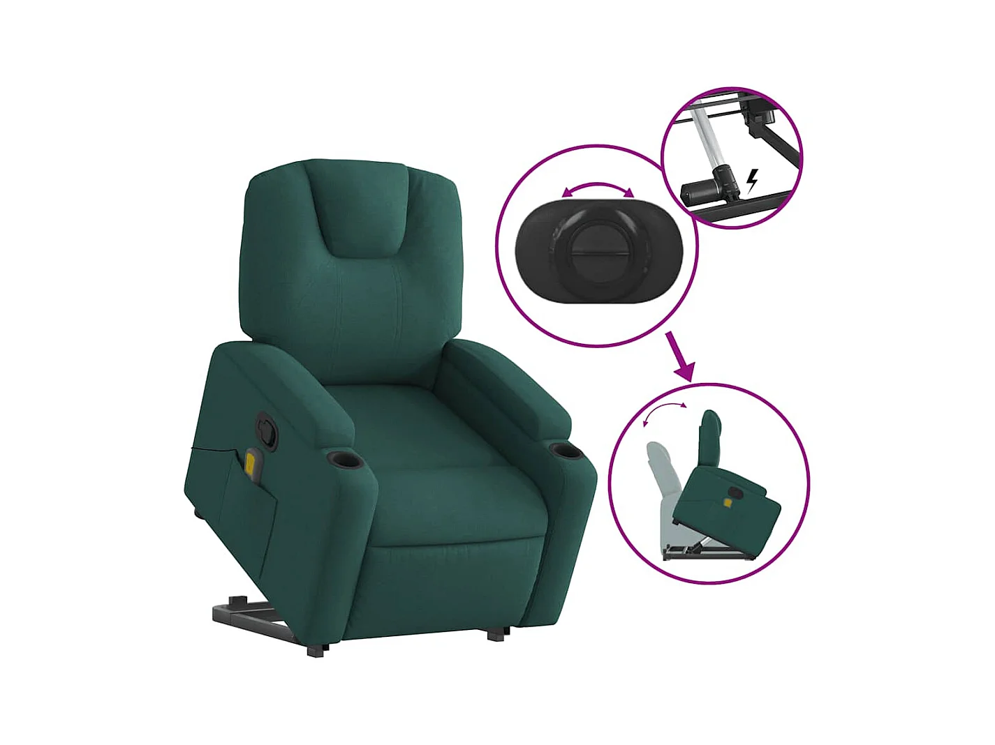 Fauteuil inclinable-Chaise de relax-Fauteuil de Massage Vert foncé Tissu SHL4788