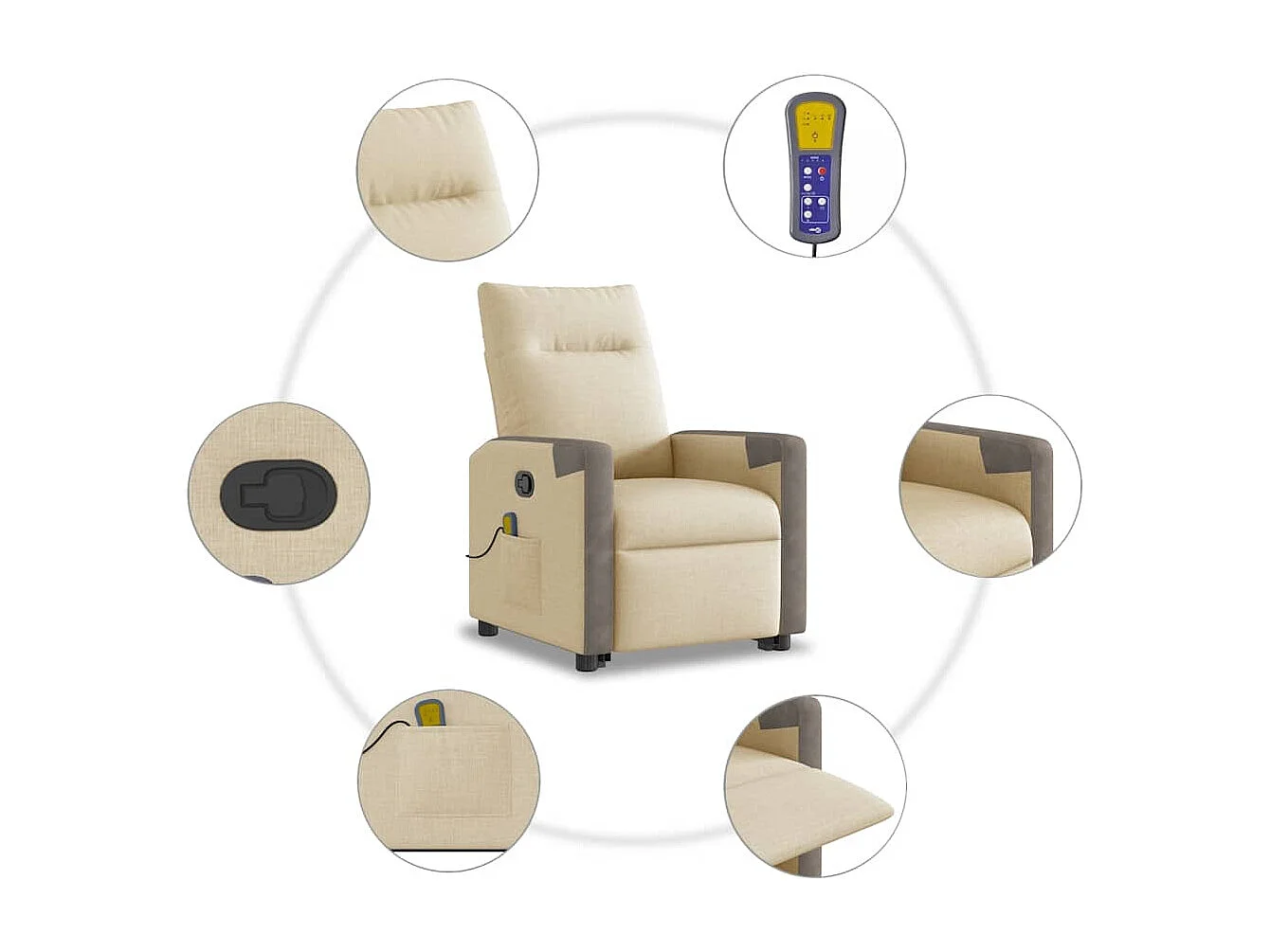 Silla de masaje reclinable de pie de tela color crema SHL9780
