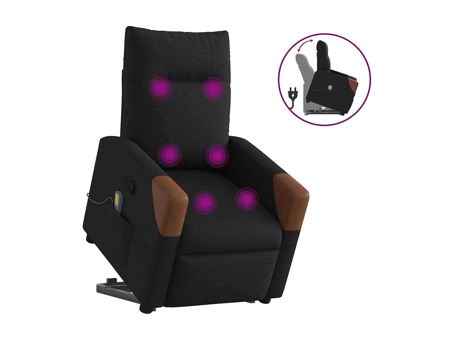 Sillón de relax | Sillón reclinable de masaje elevable tela negro SHL3520