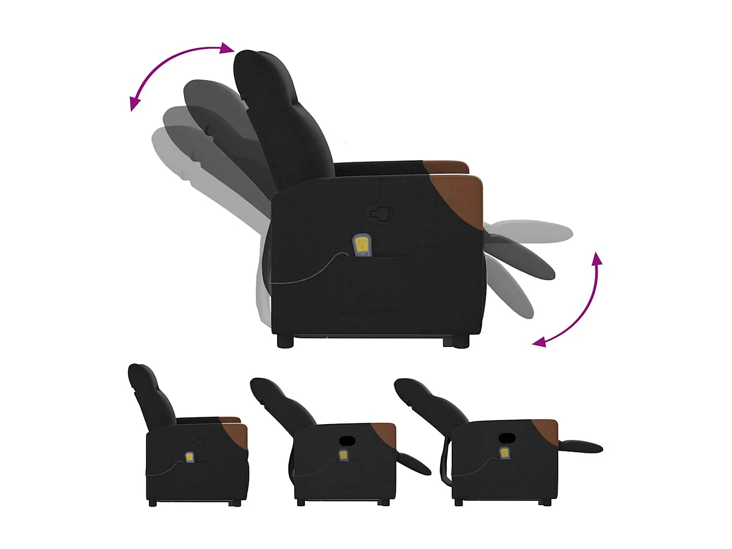 Sillón de relax | Sillón reclinable de masaje elevable tela negro SHL3520