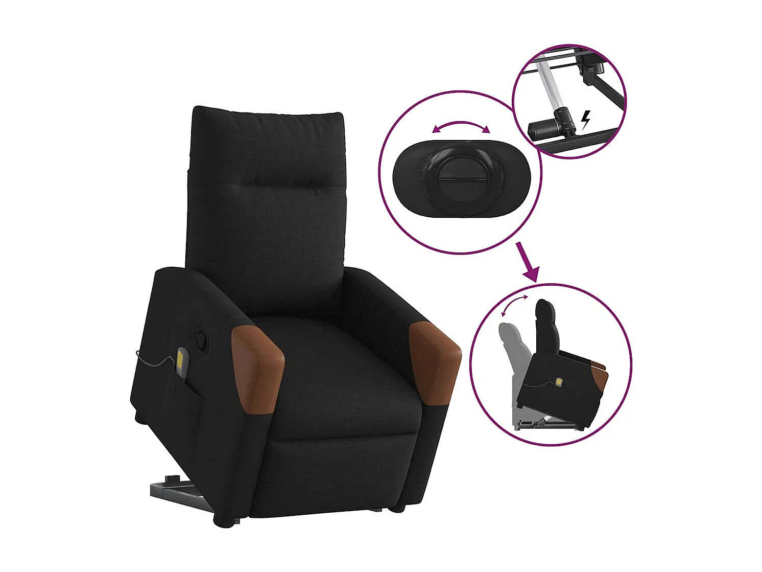 Fauteuil inclinable-Chaise de relax-Fauteuil de Massage Noir Tissu SHL1013