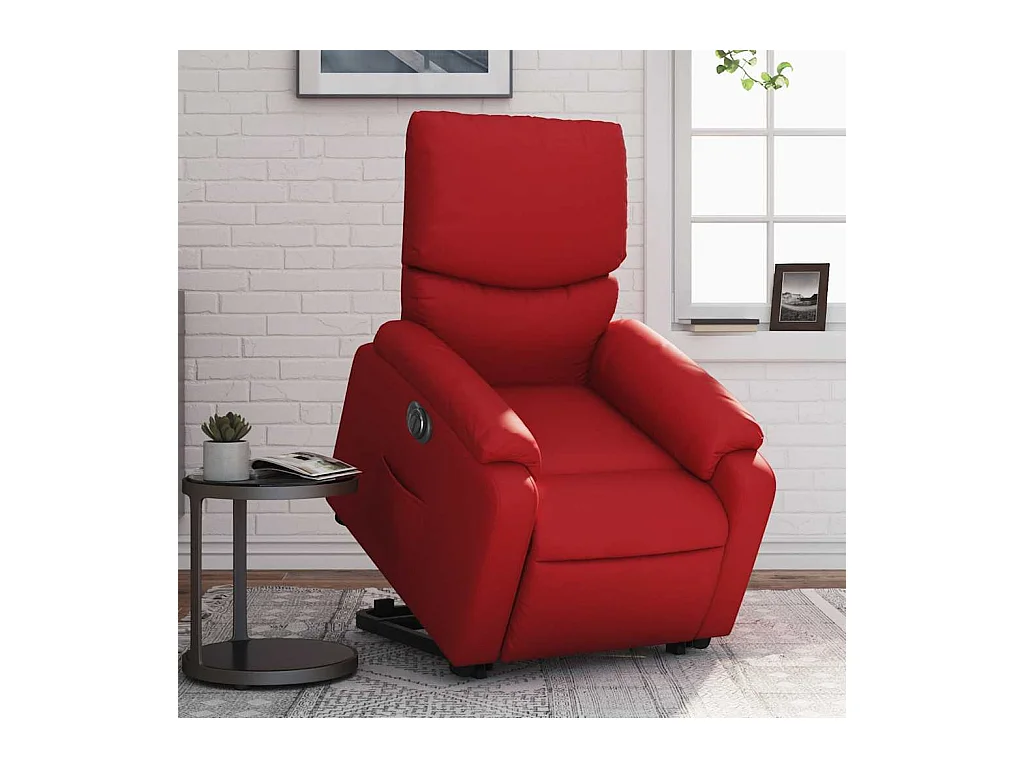 Silla de relax | Sillón elevable eléctrico cuero artificial rojo SHL4863
