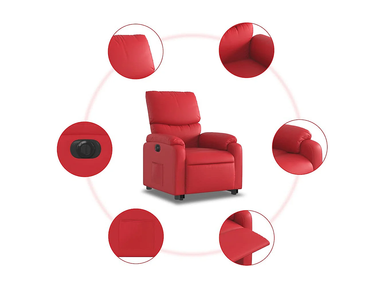 Silla de relax | Sillón elevable eléctrico cuero artificial rojo SHL4863