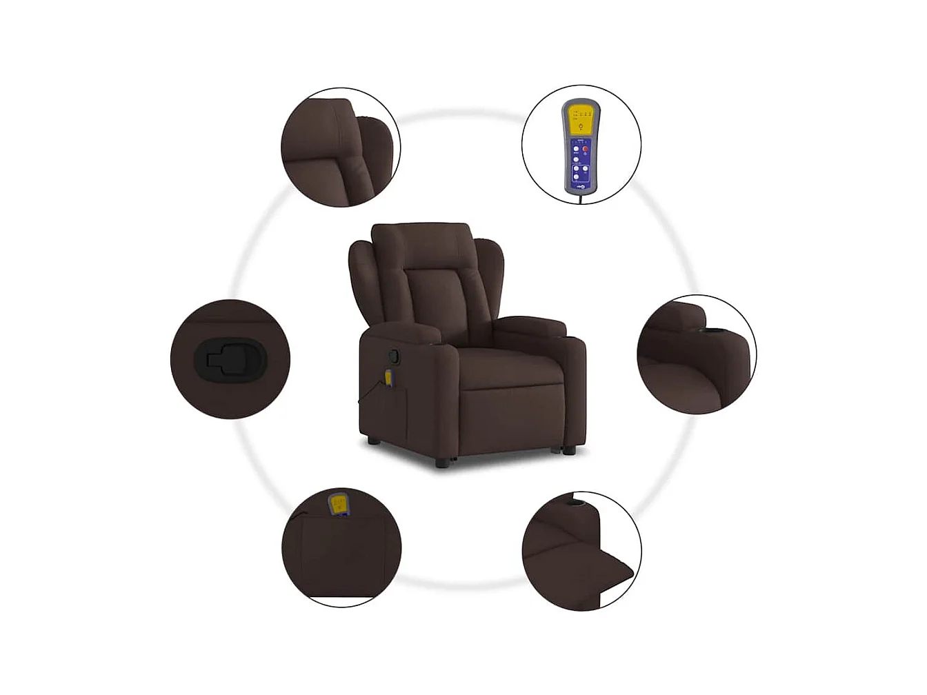 Fauteuil inclinable-Chaise de relax-Fauteuil de Massage Marron foncé Tissu SHL2963