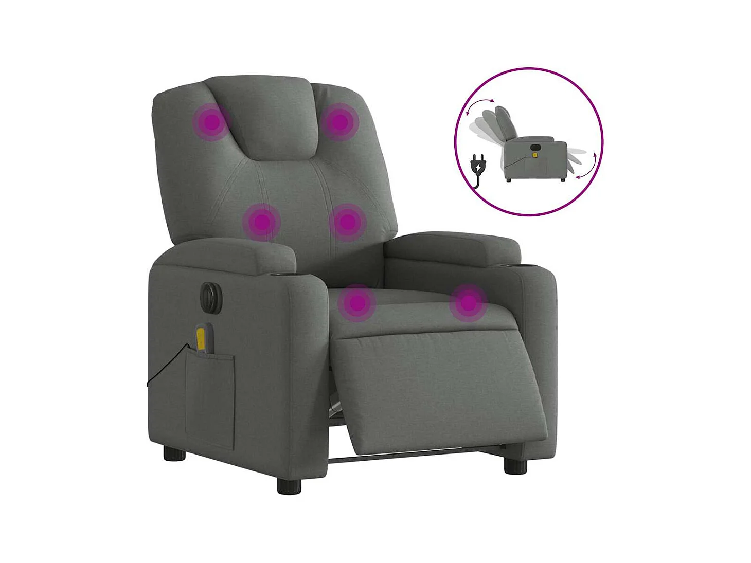 Sillón de relax | Sillón reclinable de masaje eléctrico tela gris oscuro SHL6776