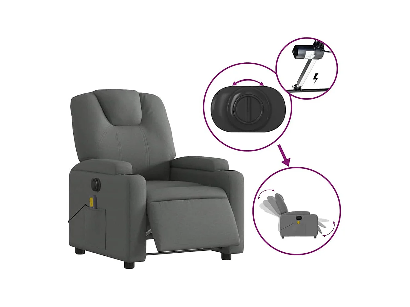 Sillón de relax | Sillón reclinable de masaje eléctrico tela gris oscuro SHL6776