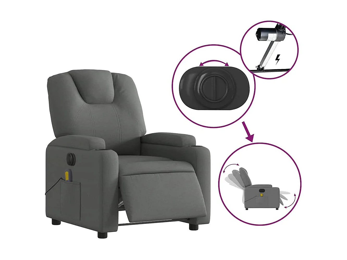 Fauteuil inclinable électrique-Chaise-Fauteuil de Massage gris foncé tissu SHL1321