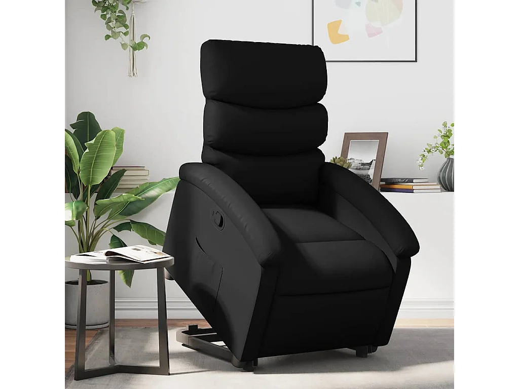 Relaxsessel | Lounge Sessel für Wohnzimmer mit Aufstehhilfe Schwarz Kunstleder SHL90352