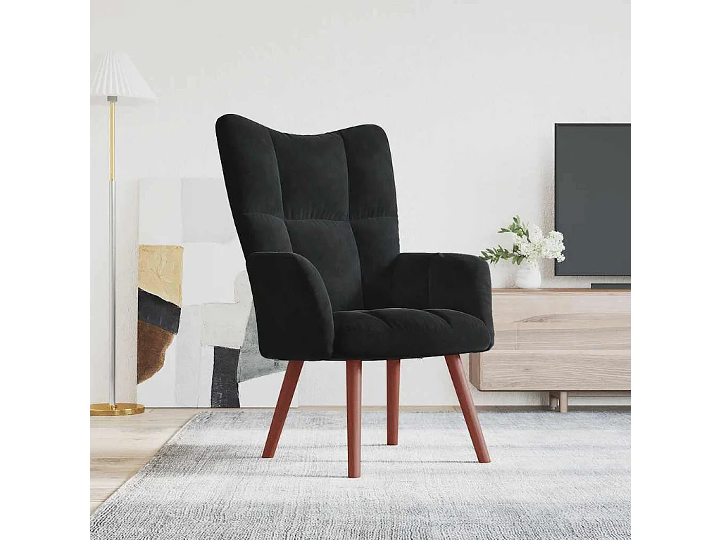 Chaise de relaxation-Fauteuil de Salon Noir Velours 61.5x69x95.5 cm SHL1583