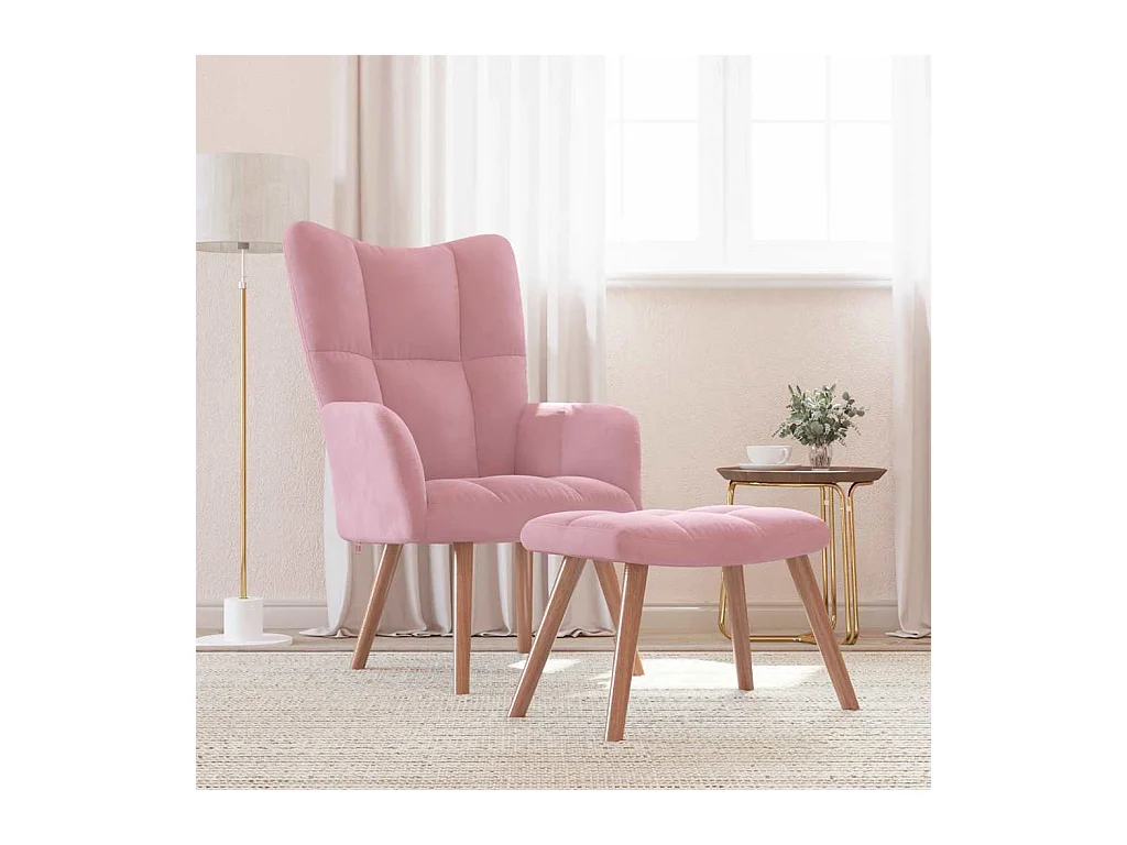 Sillón de relax | Silla de relax con taburete terciopelo rosa SHL3179