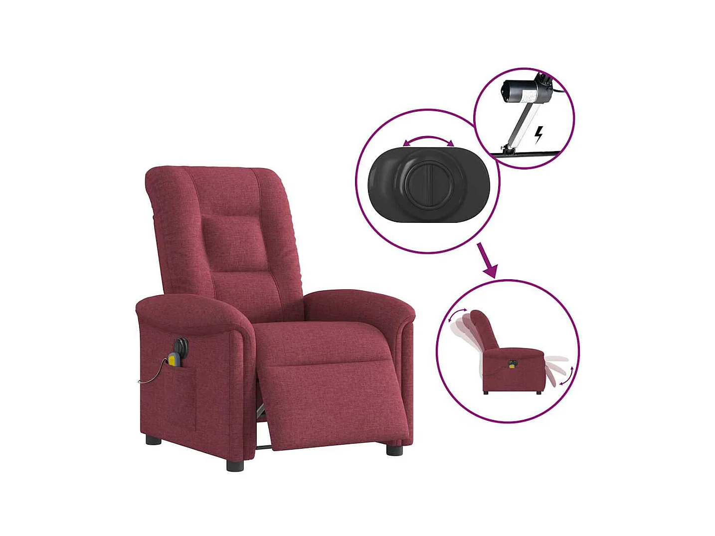 Sillón de salón | Silla | Sillón de masaje reclinable eléctrico tela rojo tinto SHL5225