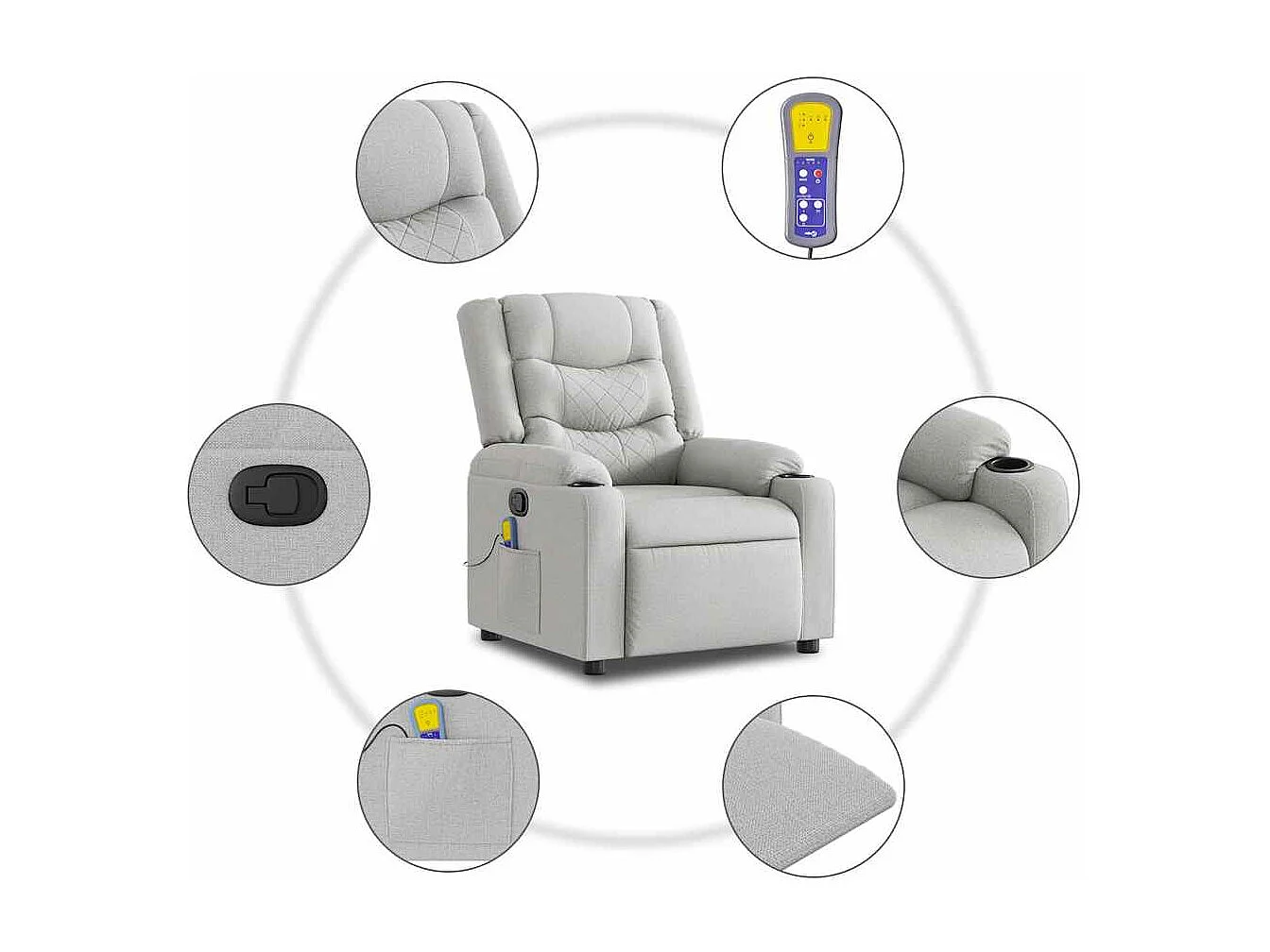 Sillón de salón | Silla | Sillón de masaje reclinable de tela gris nube SHL3977