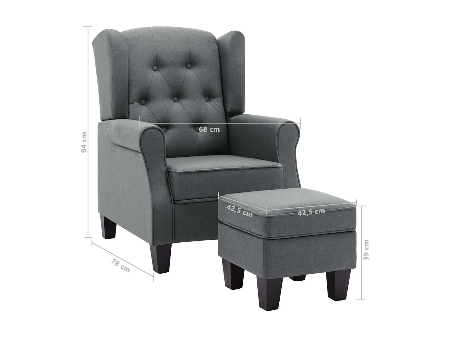 Fauteuil salon-Chaise de relax-Fauteuil avec repose-pied Gris clair Tissu SHL4682