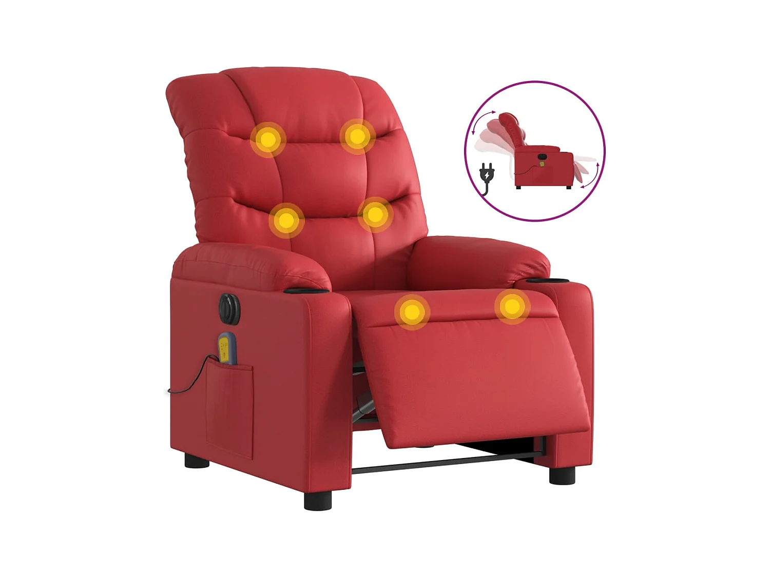 Poltrona massagens reclinável elétrica couro artif. vermelho SHL379186