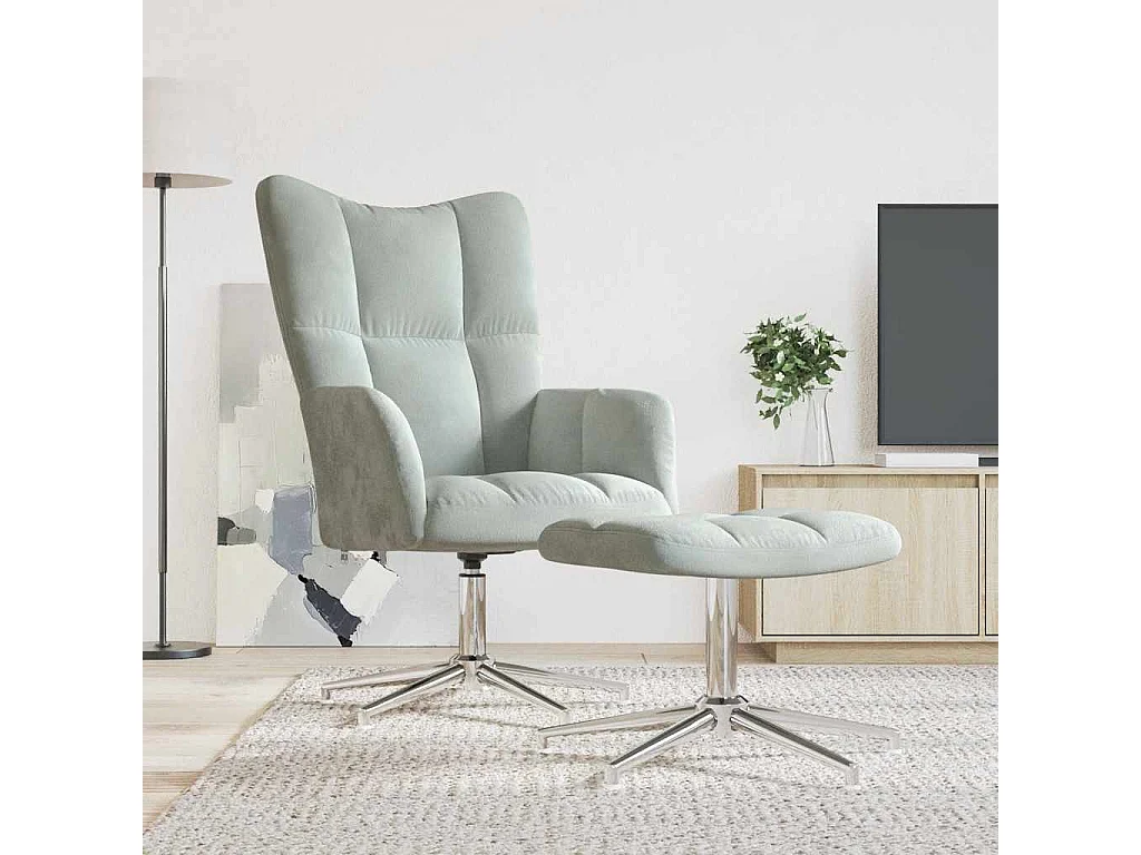 Sillón de relax | Silla de relax con taburete terciopelo gris claro SHL7490