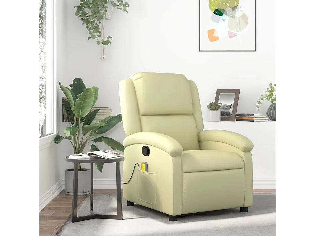 Fauteuil inclinable-Chaise de relax-Fauteuil de Massage crème cuir véritable SHL4817