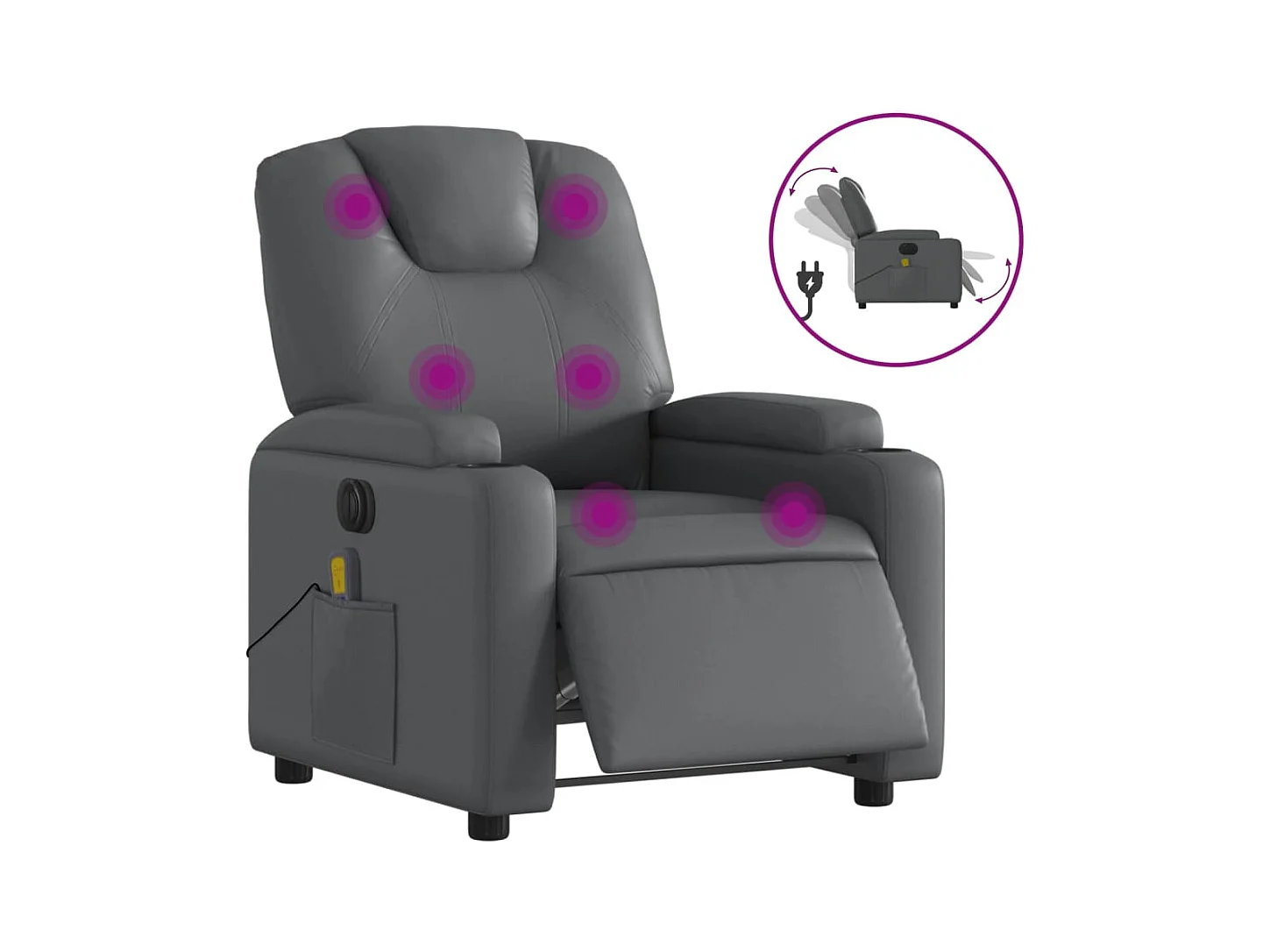 Fauteuil inclinable électrique-Fauteuil de massage pour Salon gris similicuir SHL4640