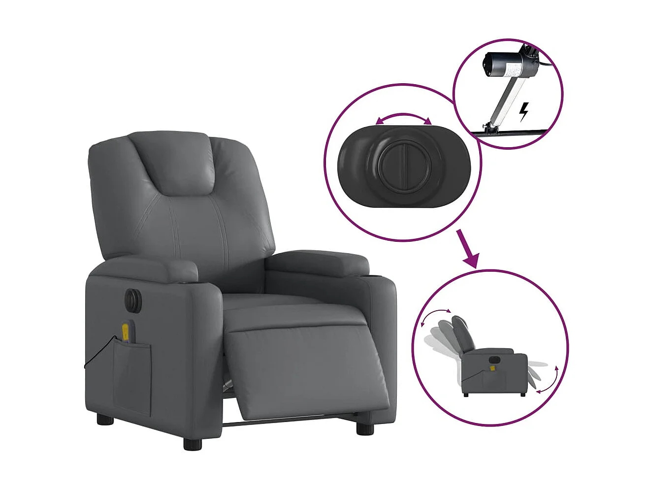 Massagesessel Elektrisch | Relaxsessel indoor Grau Kunstleder SHL64080