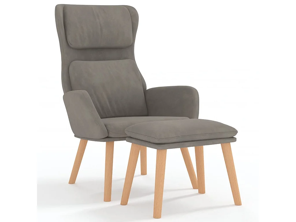 Chaise de relaxation moderne avec tabouret-Fauteuil de Salon Gris clair Velours SHL2927