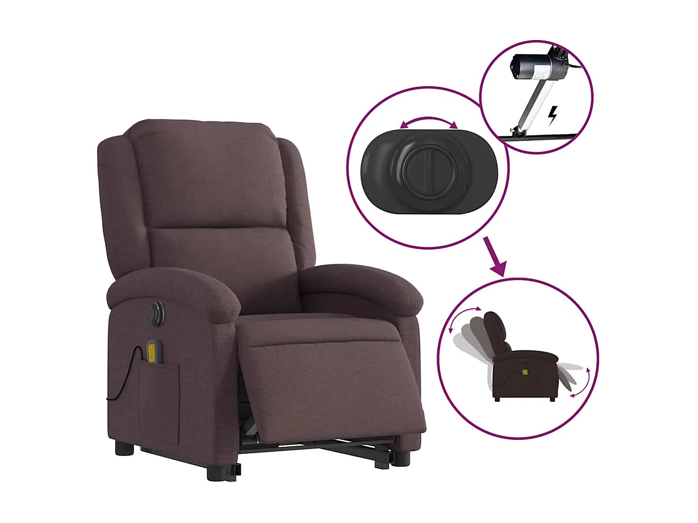 Elektrischer Massagesessel mit Aufstehhilfe | Relaxsessel Dunkelbraun Stoff SHL61735