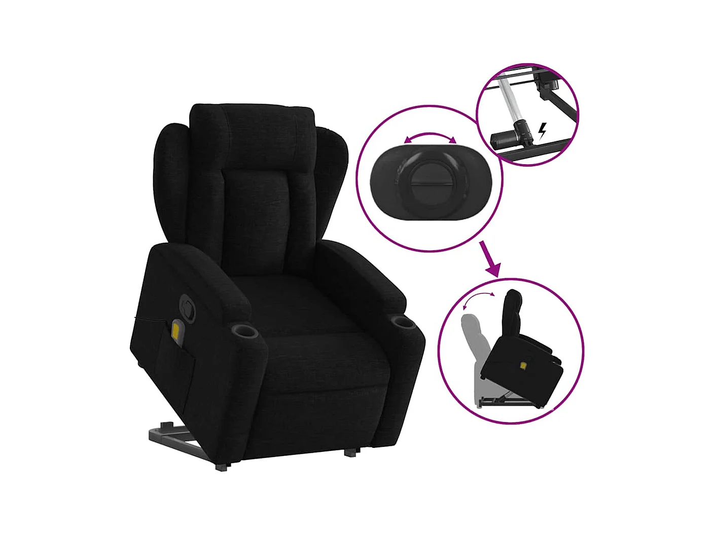 Fauteuil inclinable-Chaise de relax-Fauteuil de Massage Noir Tissu SHL4197