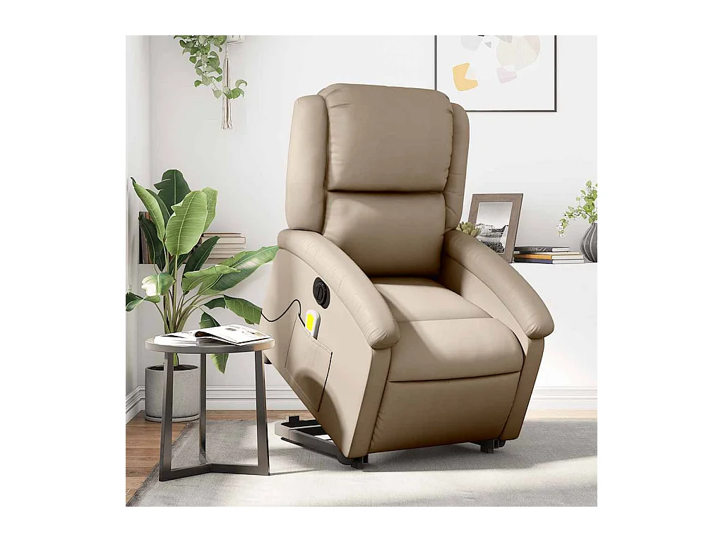 Fauteuil inclinable électrique-Chaise-Fauteuil de Massage cappuccino similicuir SHL4527