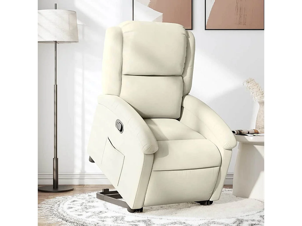 Relaxsessel | Lounge Sessel für Wohnzimmer mit Aufstehhilfe Creme Samt SHL49265