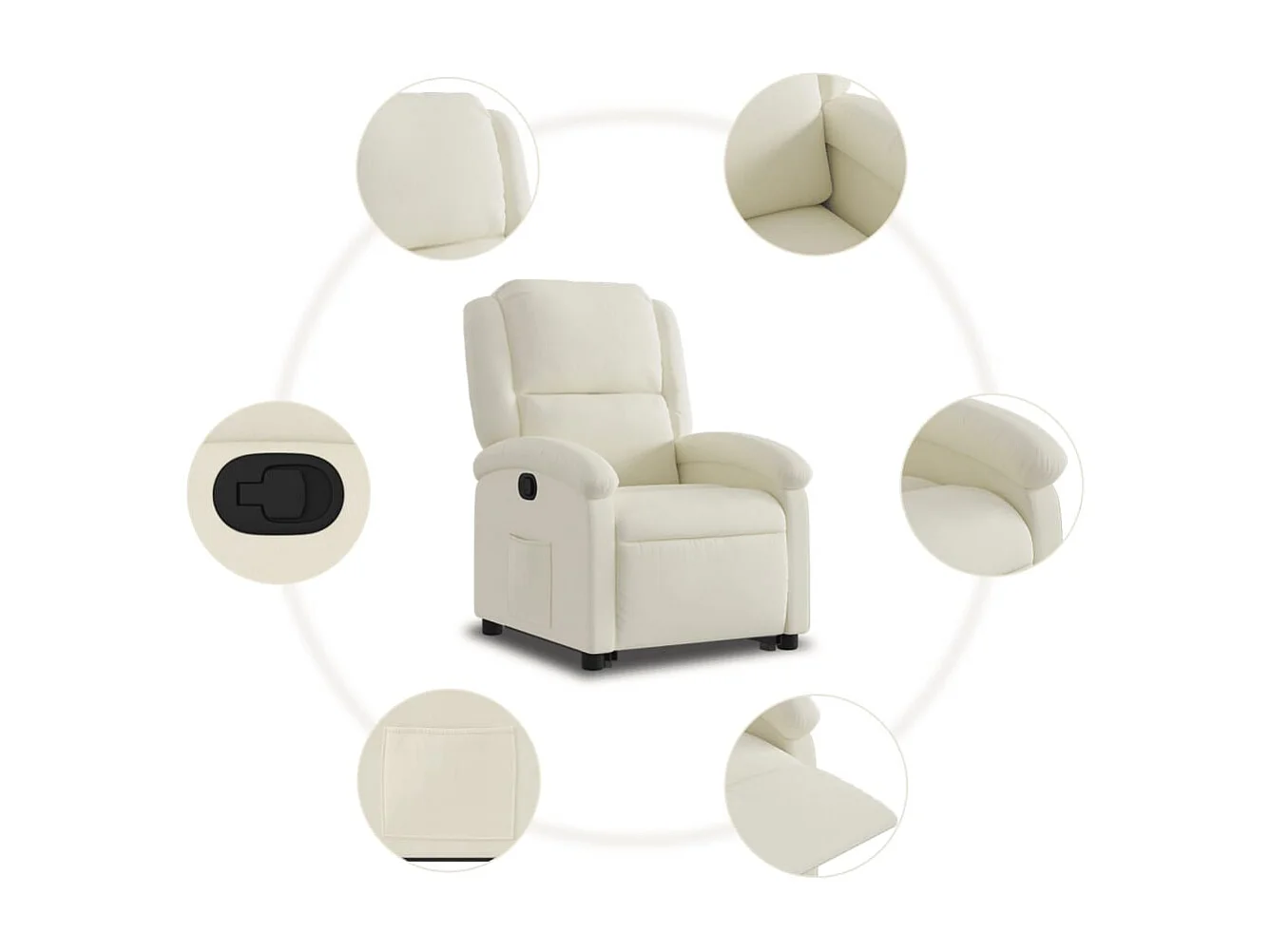 Relaxsessel | Lounge Sessel für Wohnzimmer mit Aufstehhilfe Creme Samt SHL49265