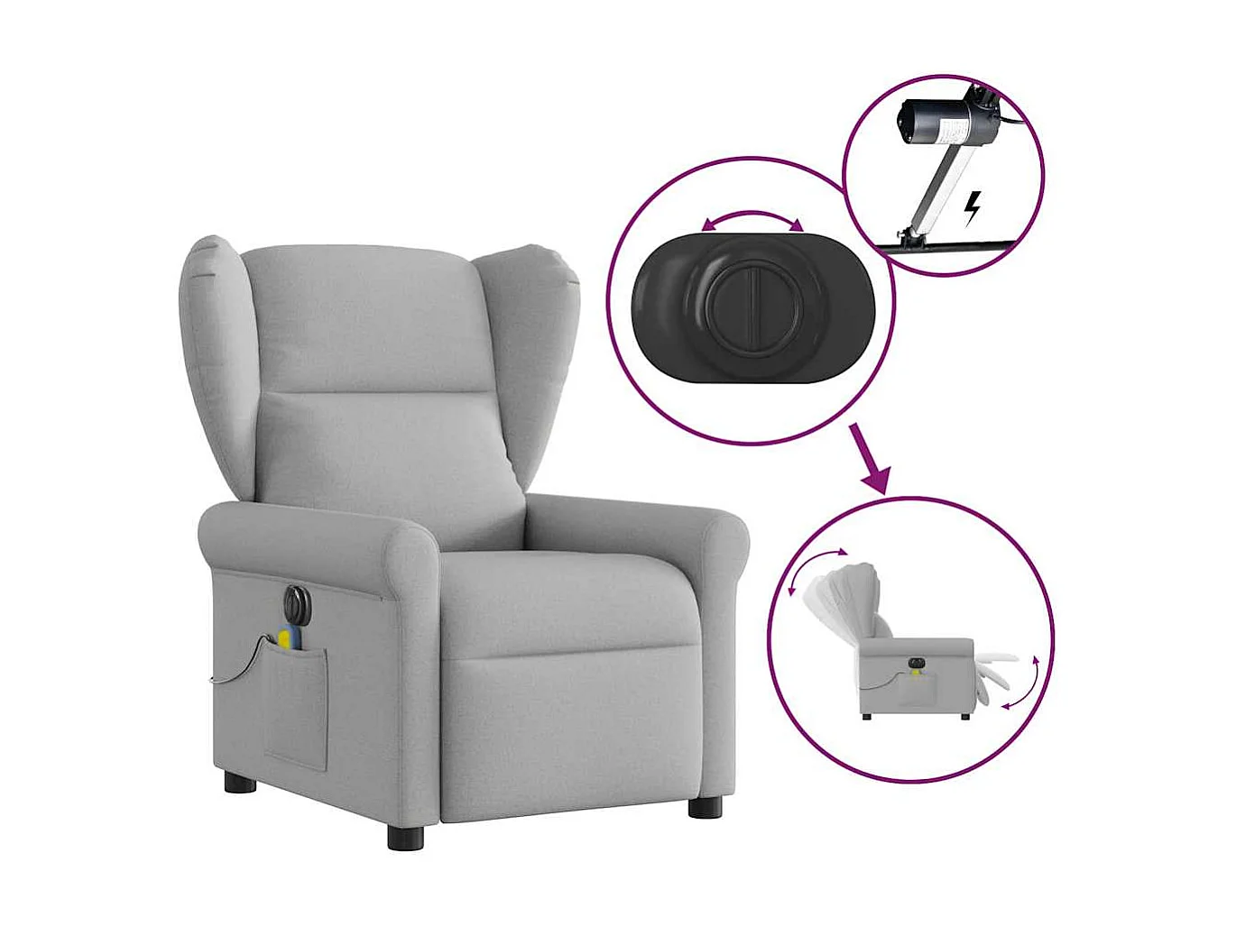 Fauteuil inclinable électrique-Fauteuil de massage de Salon gris nuage tissu SHL3272