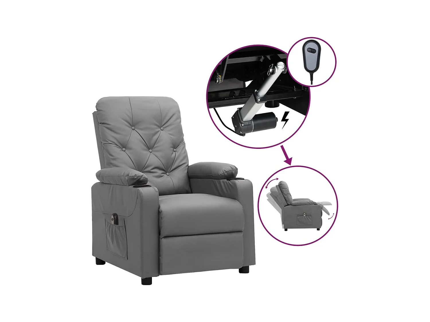 Sillón de relax | Silla | Sillón reclinable eléctrico de cuero sintético gris SHL8373