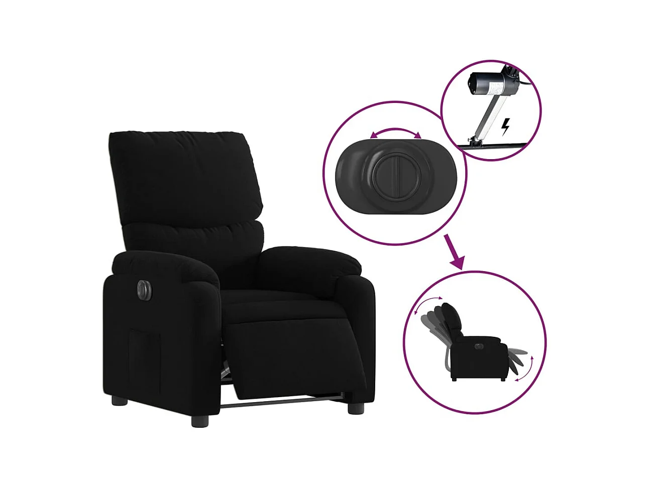 Fauteuil inclinable électrique-Chaise de relax-Fauteuil salon Noir Tissu SHL5161