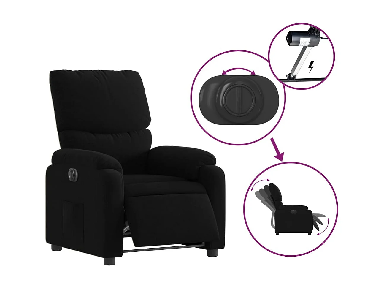 Fauteuil inclinable électrique-Chaise de relax-Fauteuil salon Noir Tissu SHL5161