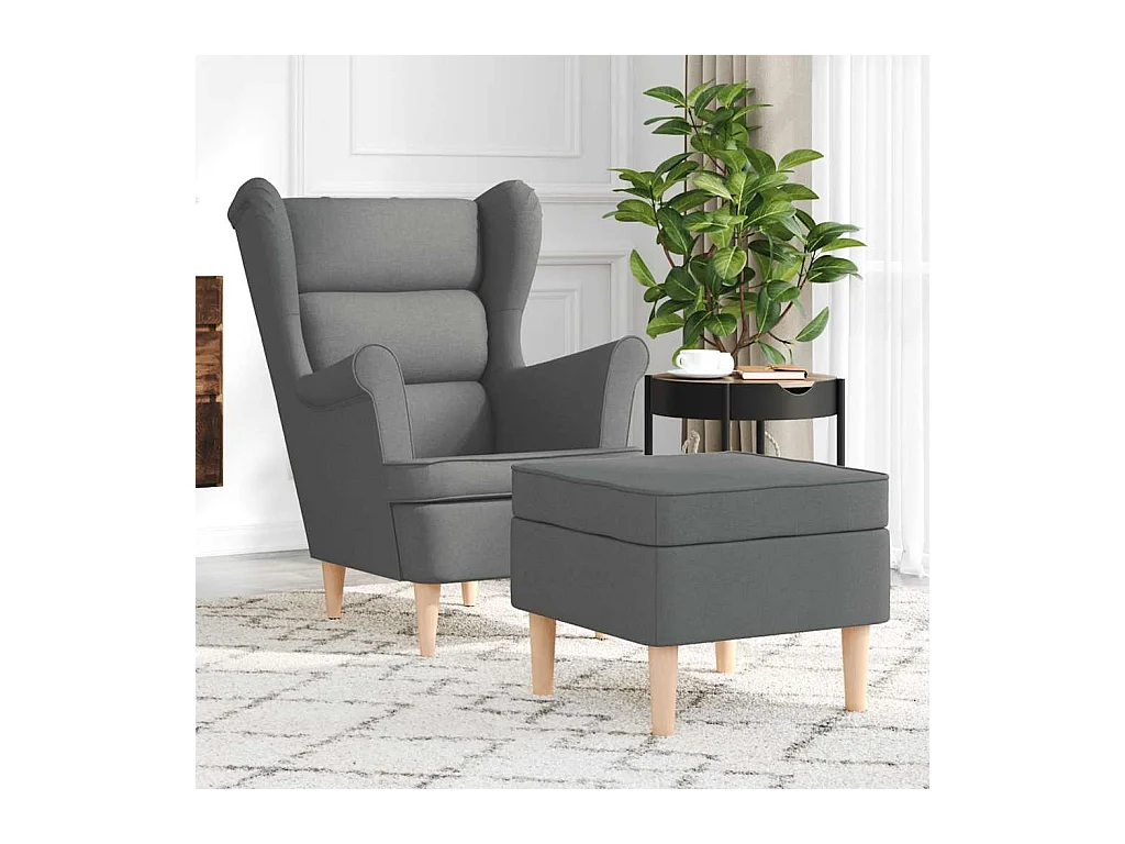 Sillón de salón | Silla de relax con taburete reposapiés tela gris oscuro SHL4834