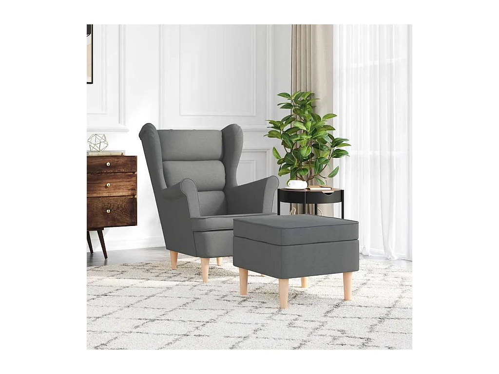 Sillón de salón | Silla de relax con taburete reposapiés tela gris oscuro SHL4834