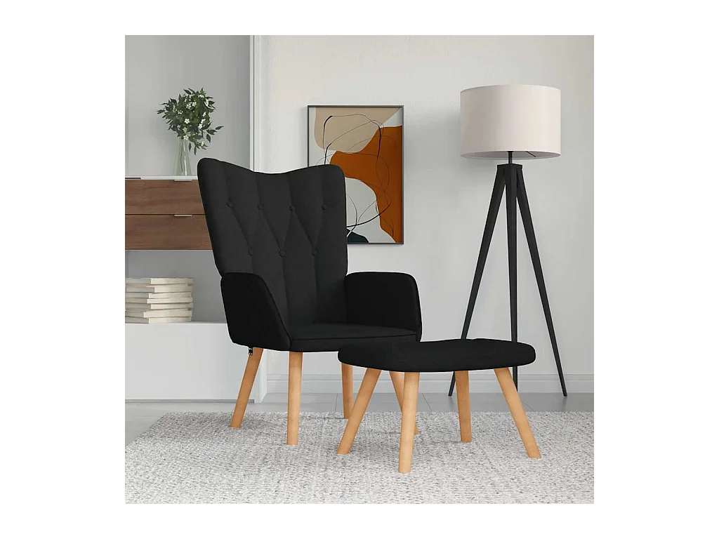 Fauteuil de relaxation moderne avec tabouret Noir Tissu SHL1351