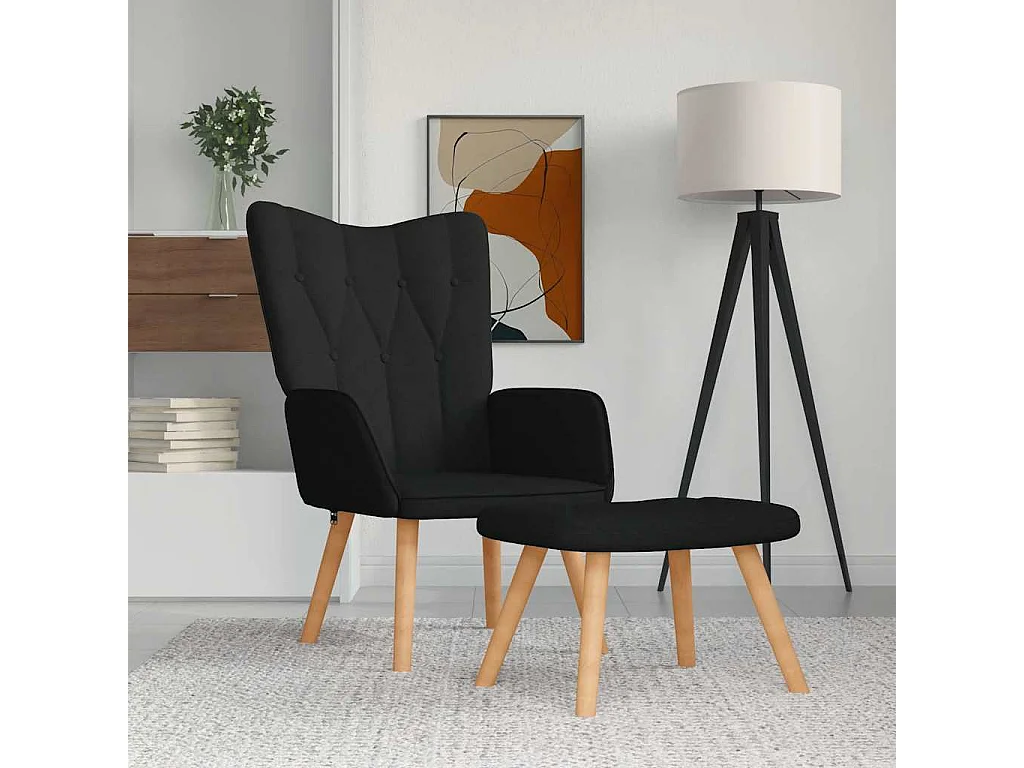 Fauteuil de relaxation moderne avec tabouret Noir Tissu SHL1351