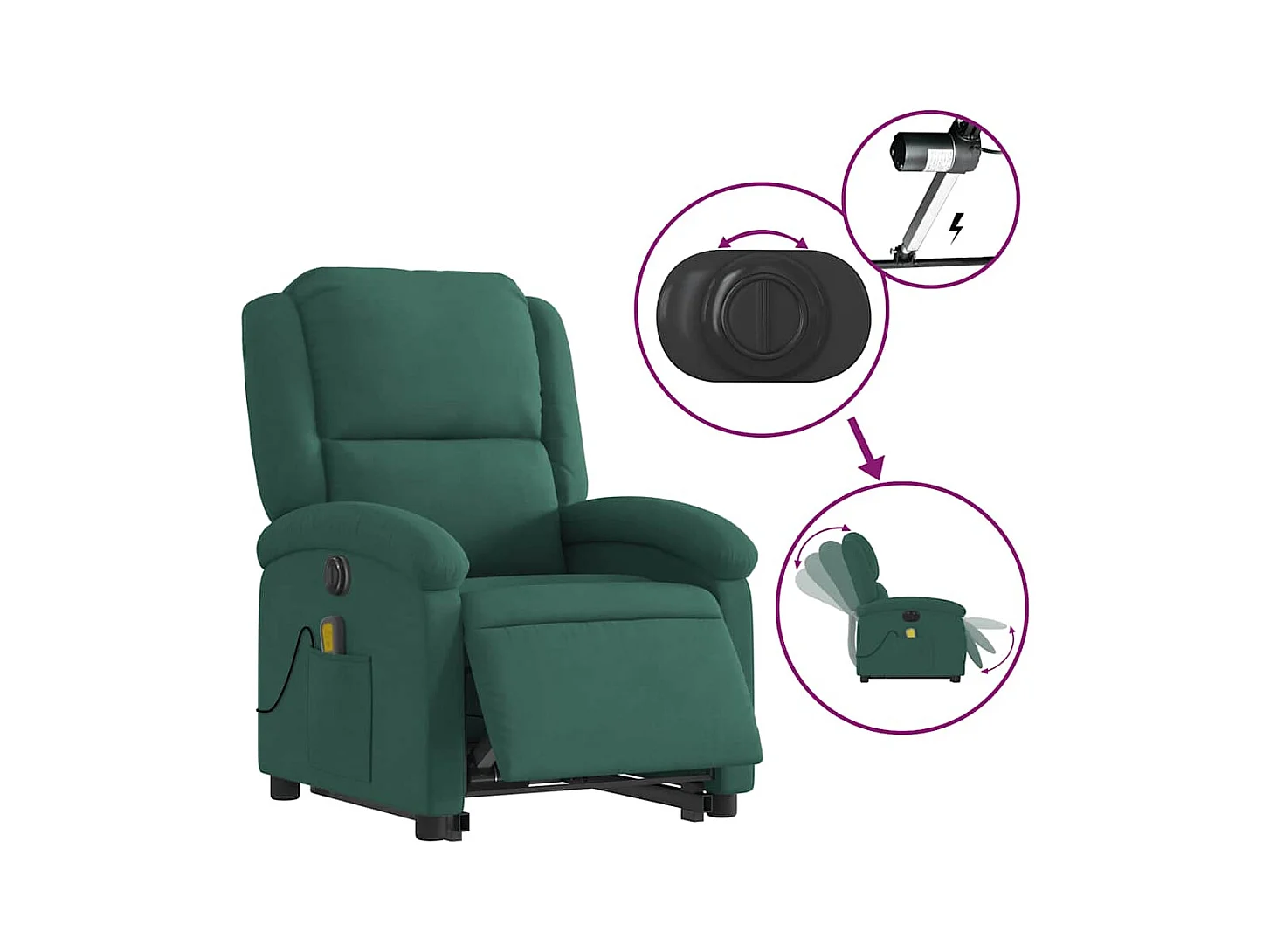 Sillón de salón | Silla | Sillón masaje reclinable elevable terciopelo verde oscuro SHL7946