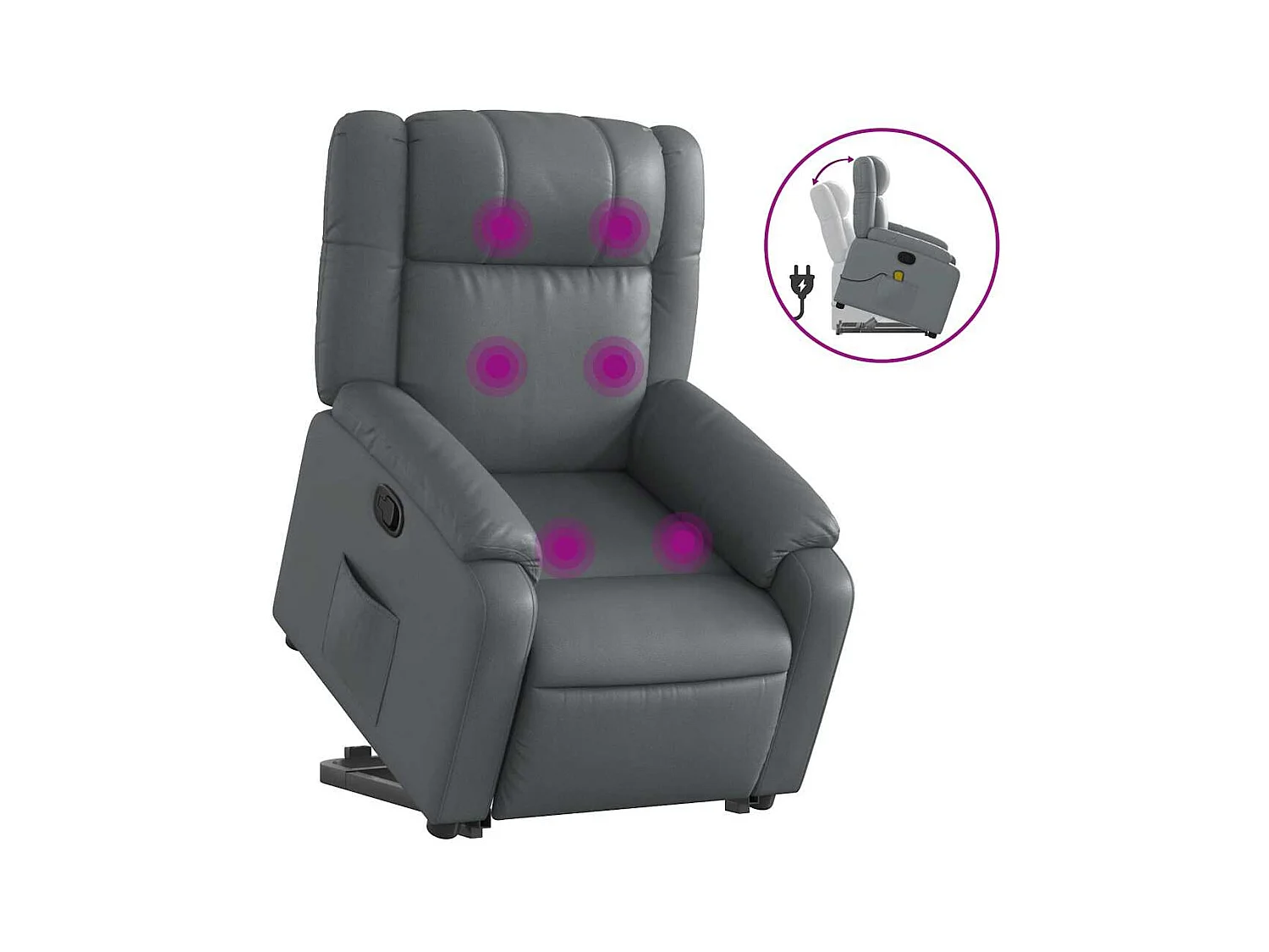Fauteuil inclinable-Chaise de relax-Fauteuil de Massage Gris Similicuir SHL4944