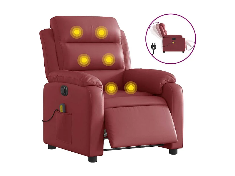 Poltrona massagens reclin. elétrica couro artif. vermelho-tinto SHL784007