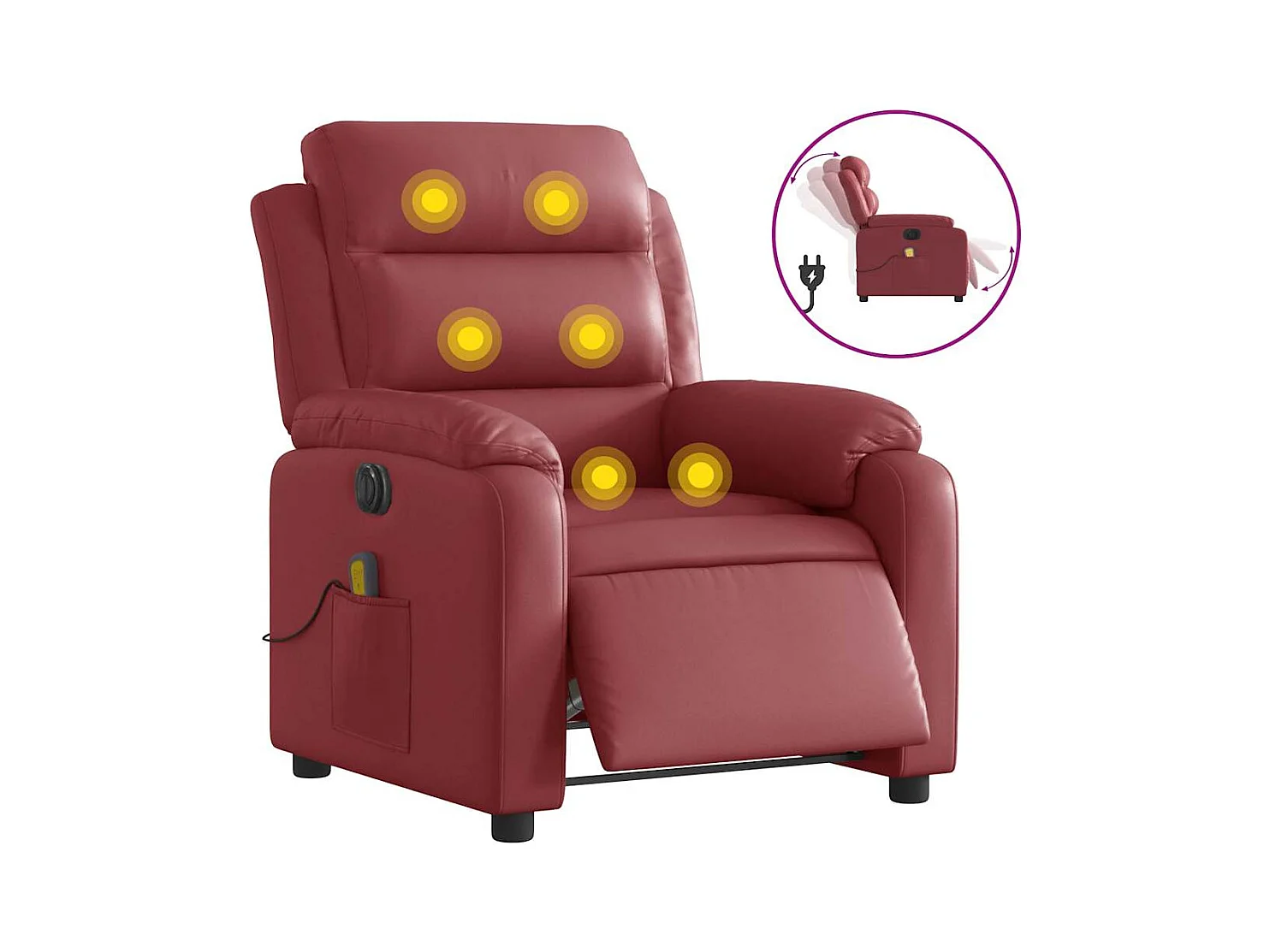 Poltrona massagens reclin. elétrica couro artif. vermelho-tinto SHL784007