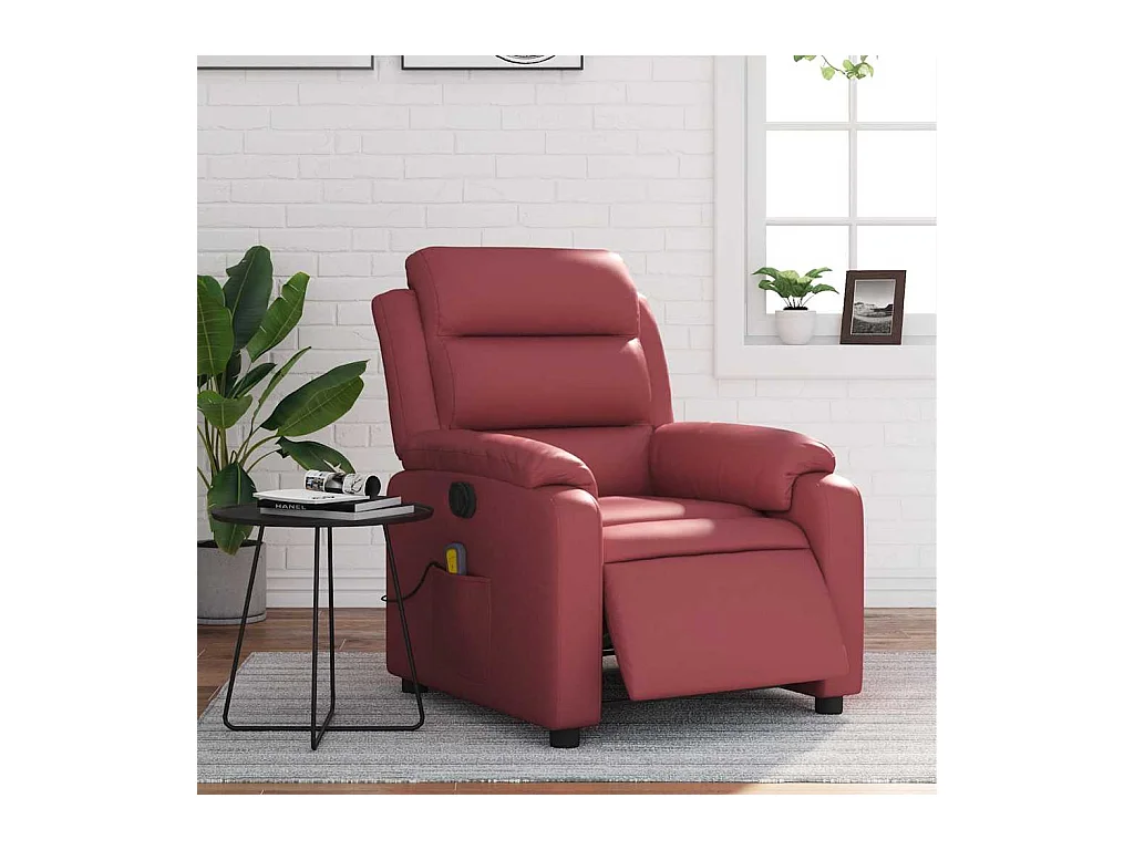 Poltrona massagens reclin. elétrica couro artif. vermelho-tinto SHL784007