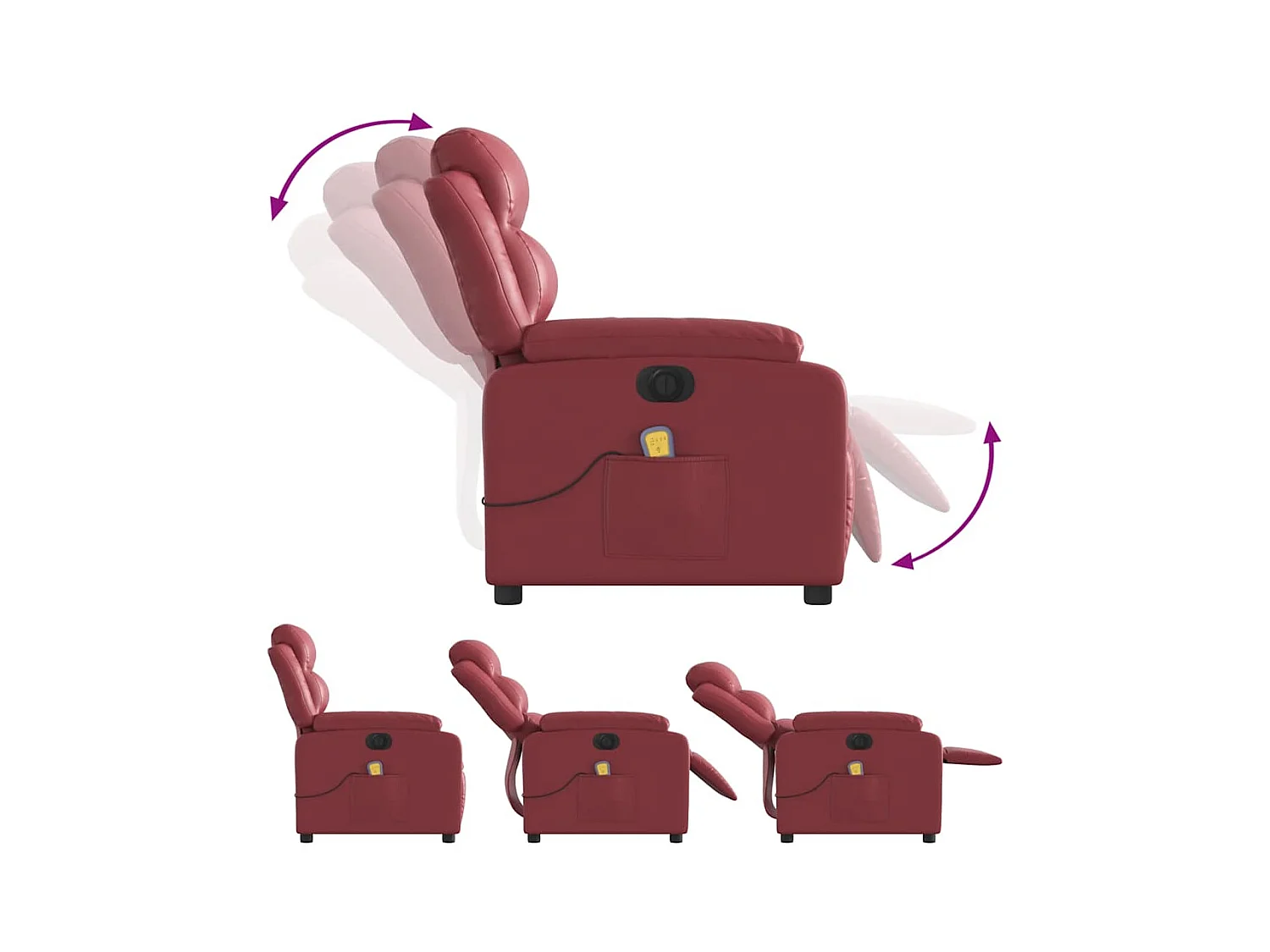 Poltrona massagens reclin. elétrica couro artif. vermelho-tinto SHL784007