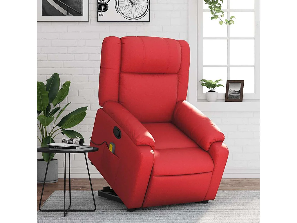 Massagesessel mit Aufstehhilfe | Relaxsessel Rot Kunstleder SHL82595