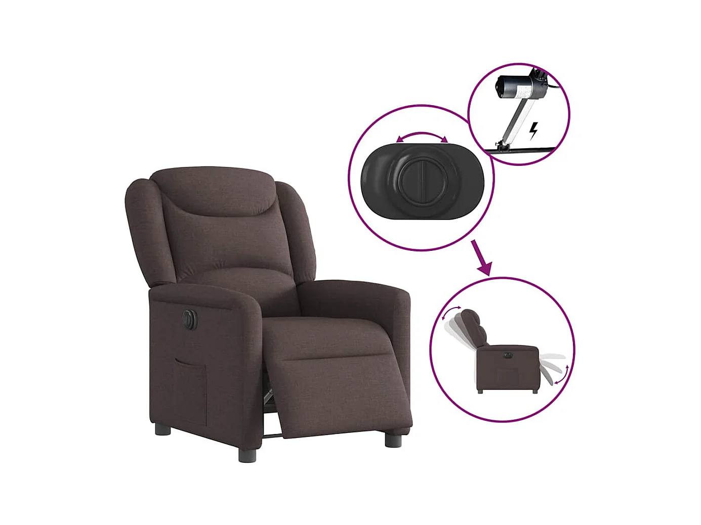 Sillón de relax | Silla | Sillón reclinable eléctrico tela marrón oscuro SHL4319