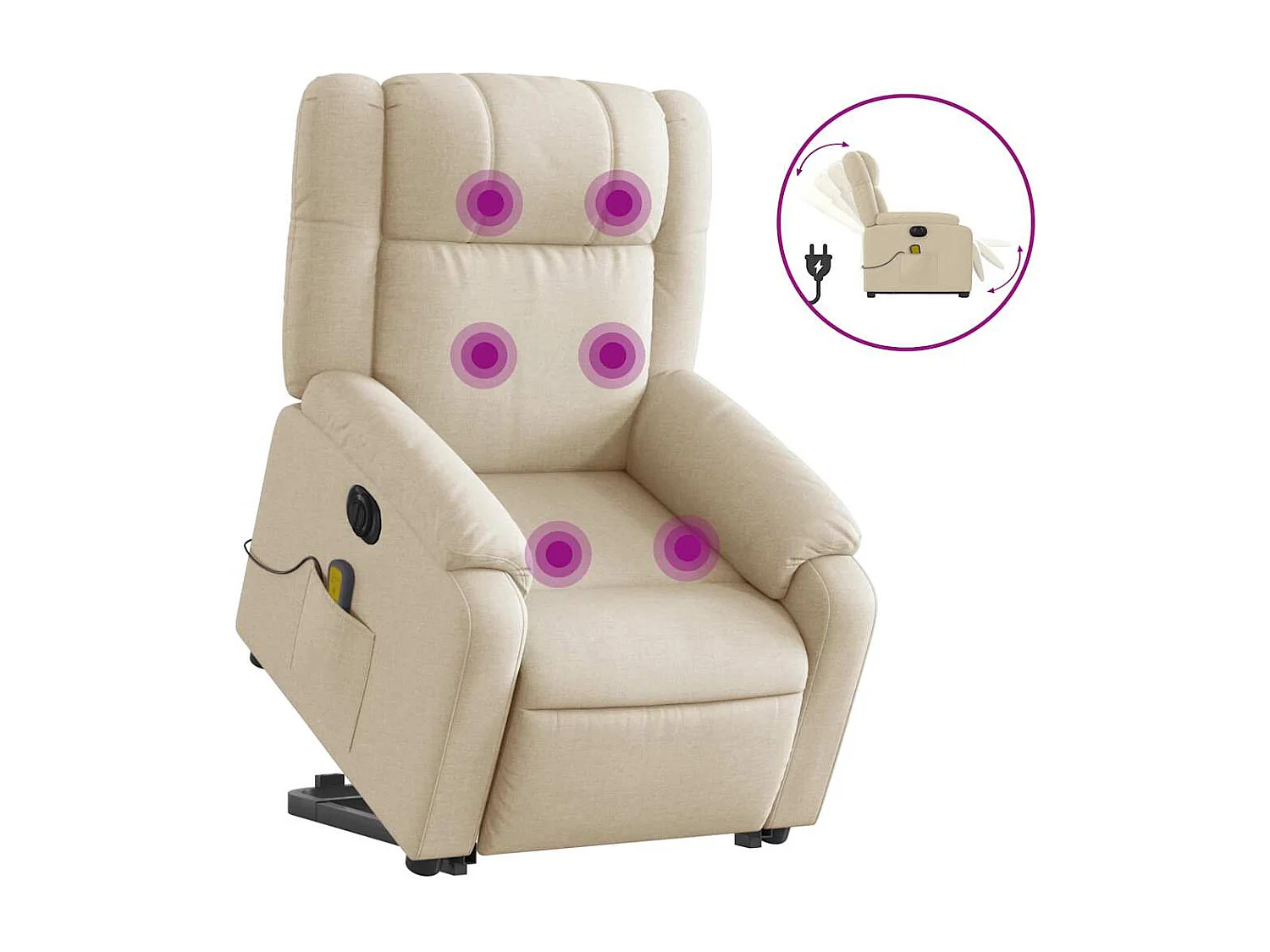 Fauteuil inclinable électrique-Chaise-Fauteuil de Massage Crème Tissu SHL4203