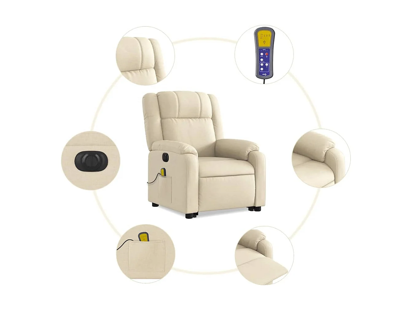 Fauteuil inclinable électrique-Chaise-Fauteuil de Massage Crème Tissu SHL4203