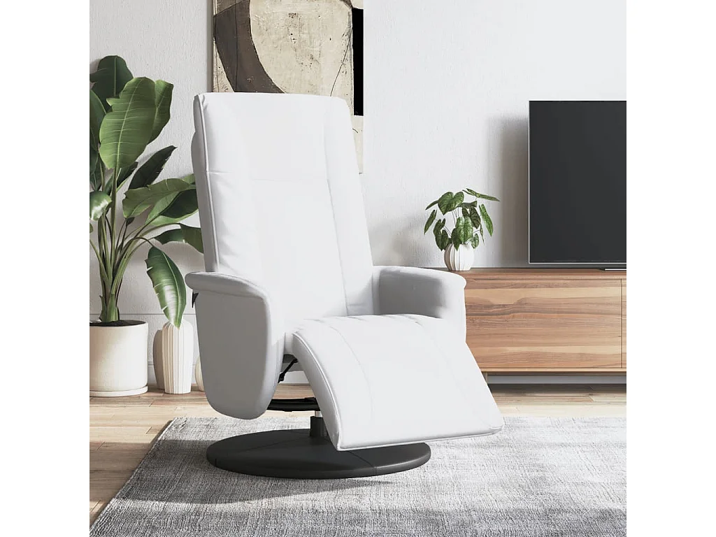 Relaxsessel | Lounge Sessel für Wohnzimmer mit Fußteil Weiß Kunstleder SHL31249