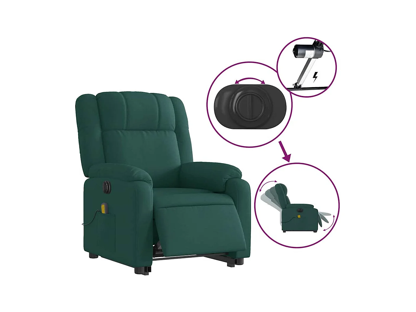 Sillón de salón | Silla | Sillón masaje eléctrico reclinable elevable tela verde oscuro SHL3207