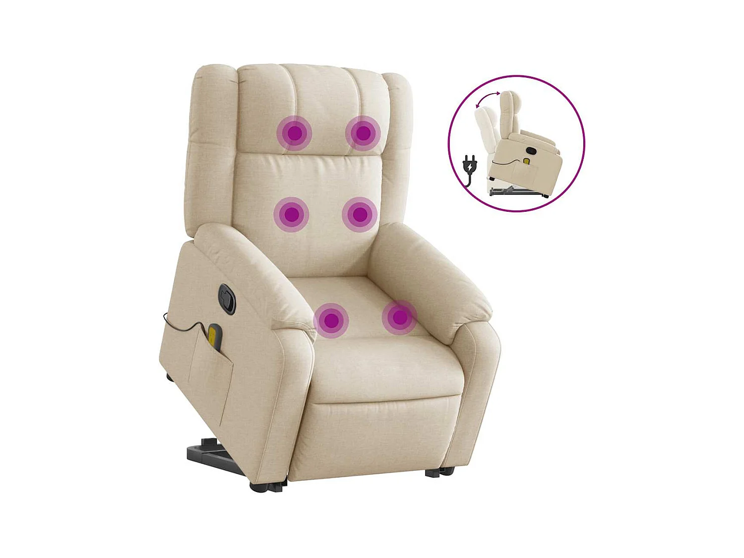 Fauteuil inclinable-Chaise de relax-Fauteuil de Massage Crème Tissu SHL1310