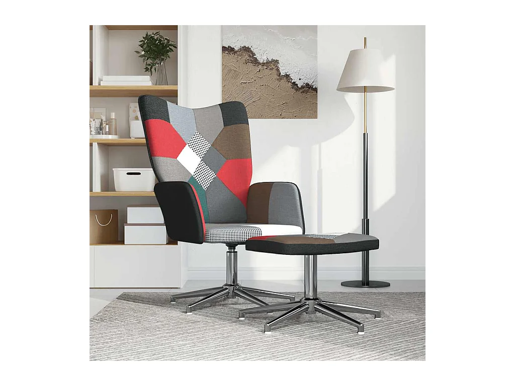 Silla de relax | Silla de relajación con taburete tela patchwork SHL7761